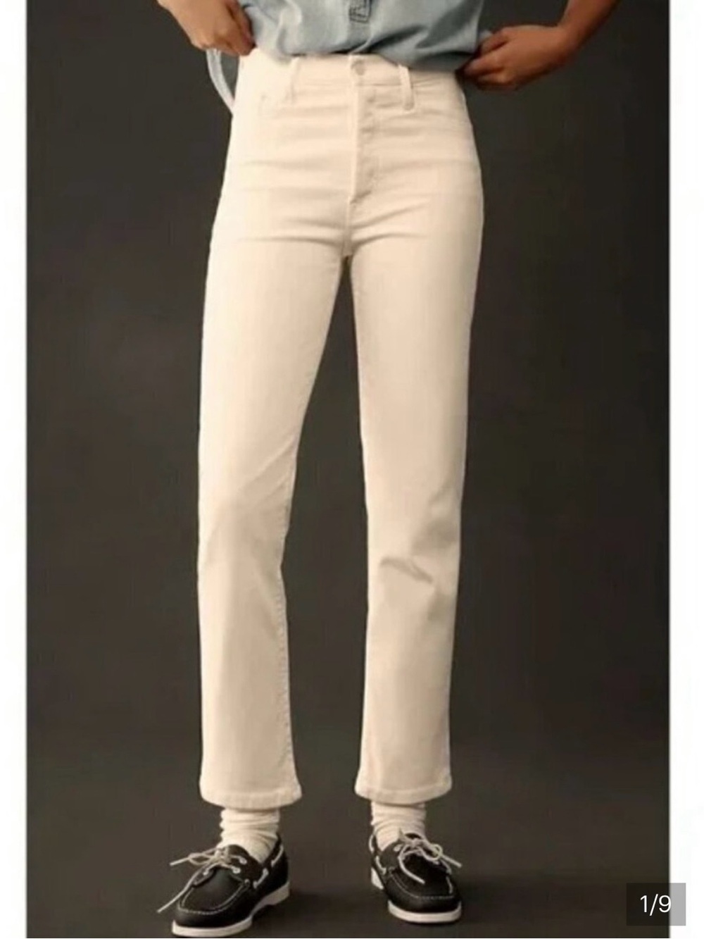 MOTHER The TomCat Ankle Straight Leg Jeans in cream color